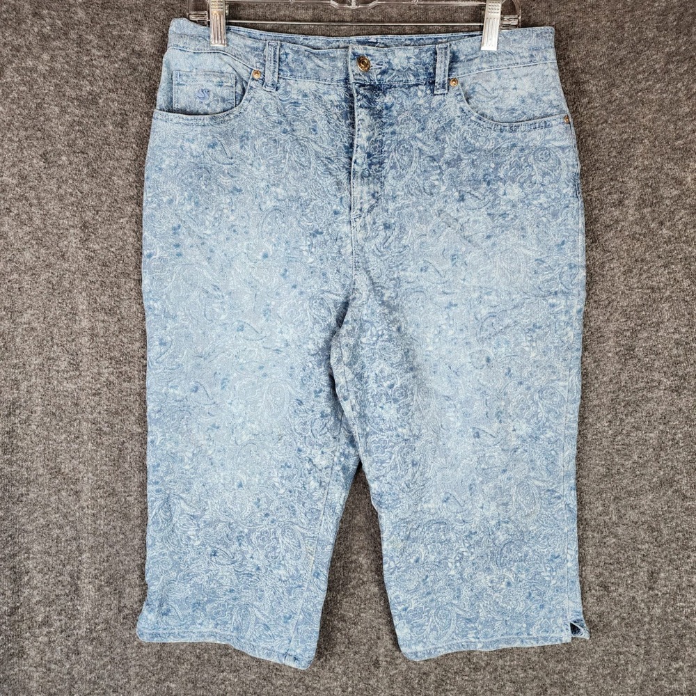 Gloria Vanderbilt Capri Pants Womens 12 Amanda Blue Paisley Slimming EUC